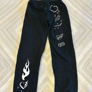 Chaser Girls Black with White Hearts/Bolts Joggers - Size 8